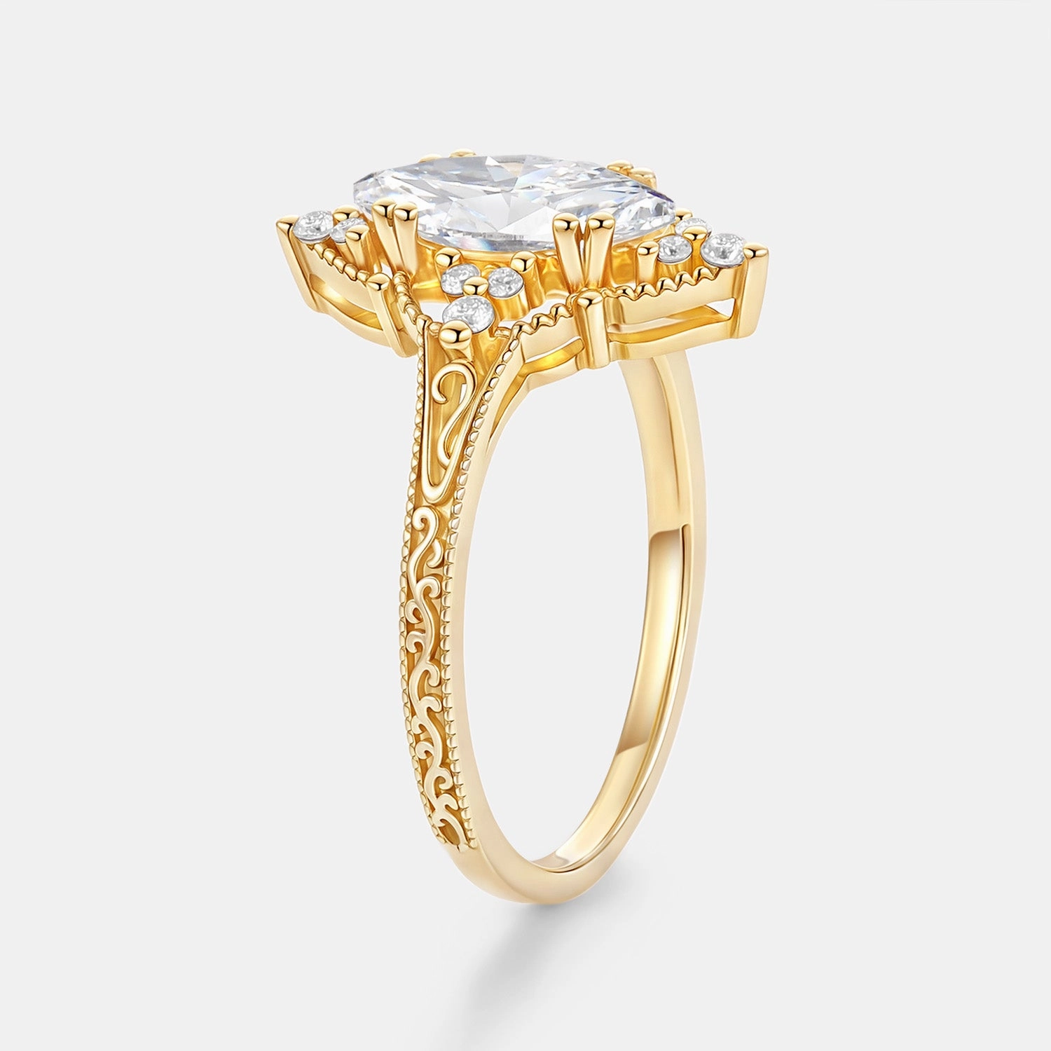 Dressy look Halo Marquise Lab Grown Diamond Engraved Engagement Ring - Corona