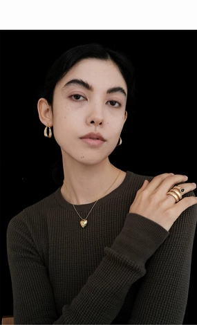 Hammered Puff Heart Necklace Gold 2 Sizes Contemporary Style Magnificent Jewelry