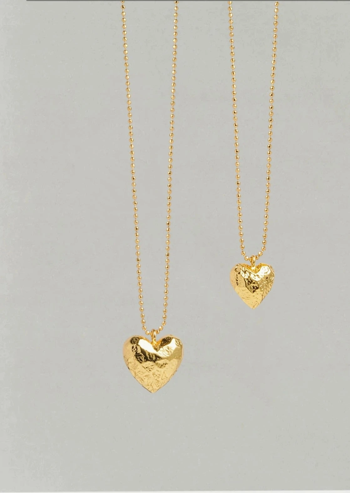 Hammered Puff Heart Necklace Gold 2 Sizes Versatile Look