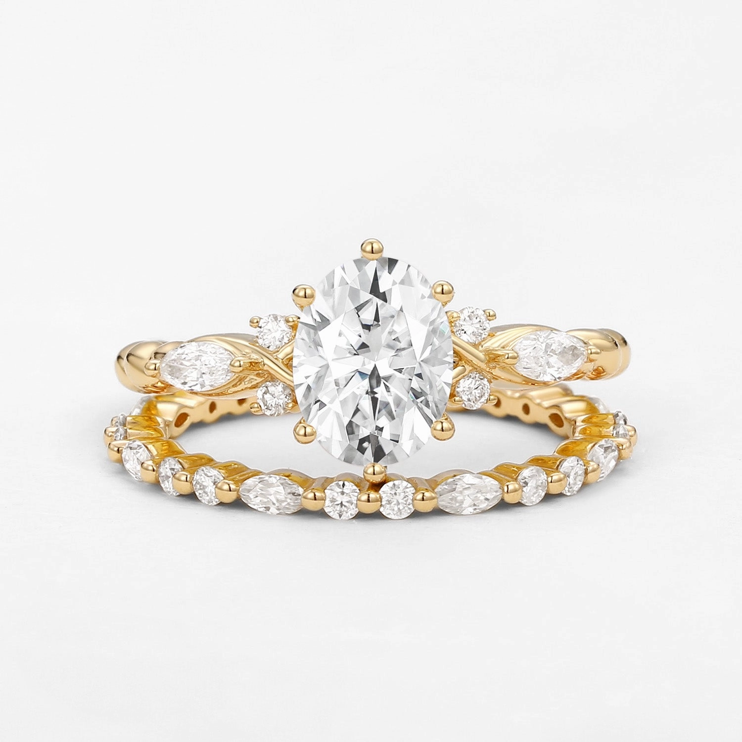 Infinity Oval Moissanite Cluster Marquise Ring Set 2pcs Signature Touch