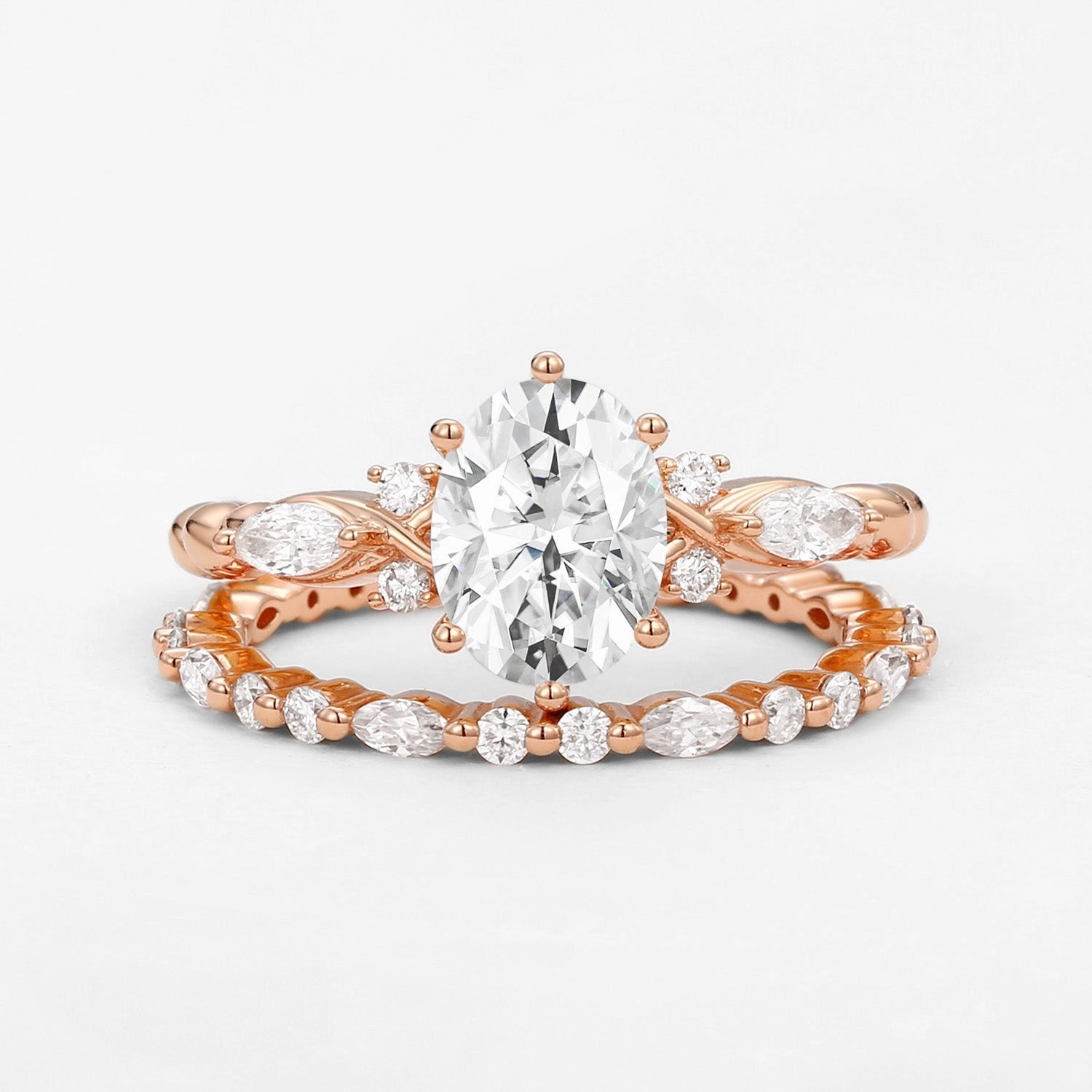 Infinity Oval Moissanite Cluster Marquise Ring Set 2pcs Radiant Finish Pieces