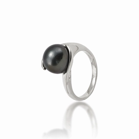 Couple Jewelry Fantastic Art Tahitian Black Pearl Ring in White Gold - 10-11mm