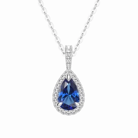 Floral Mood Vibrant Edge 1 CT. Pear Shaped Sapphire Pendant with Pav?? Diamond Halo