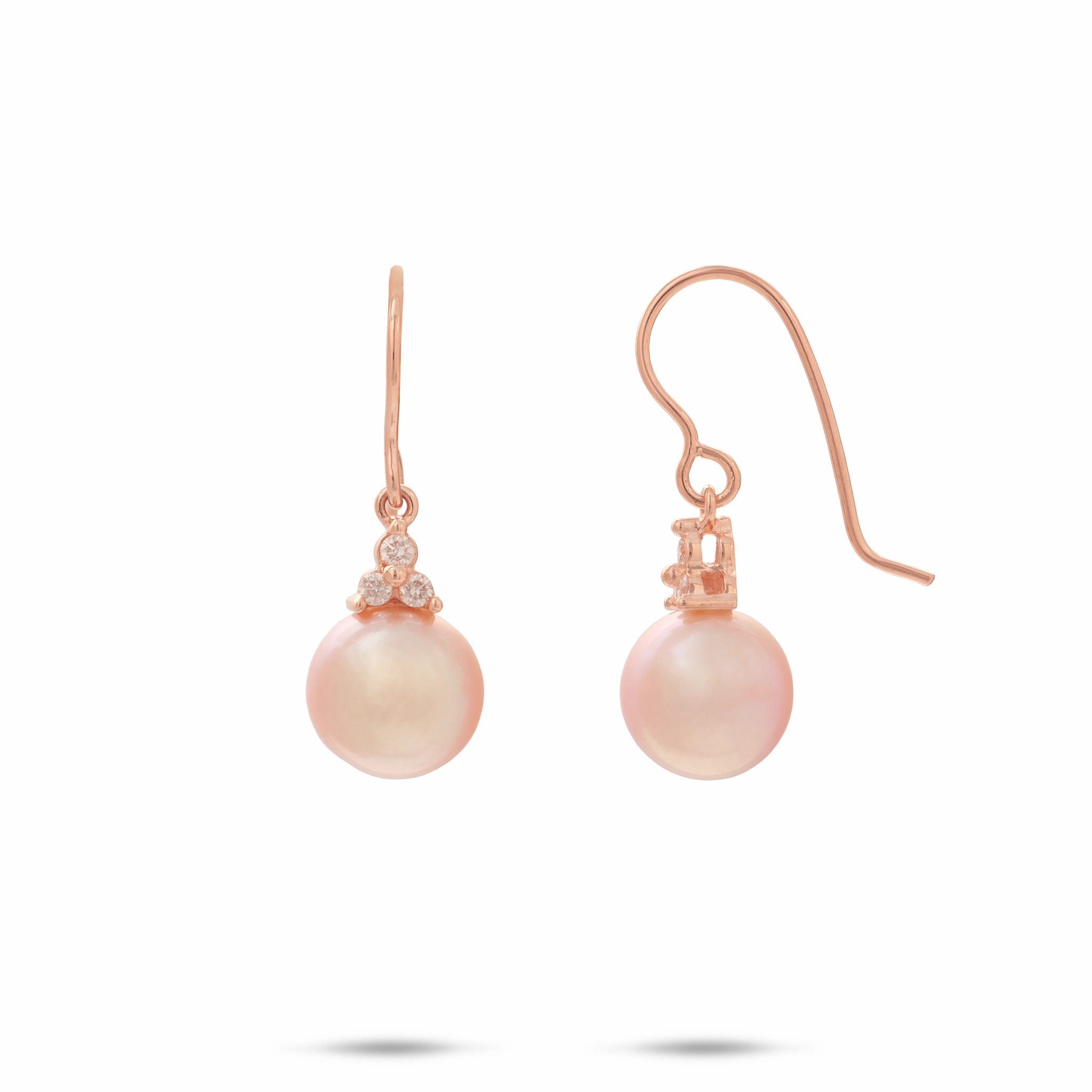 Sleek Craft Freshwater Pearl Earrings in Rose Gold with Diamonds - 9-10mm