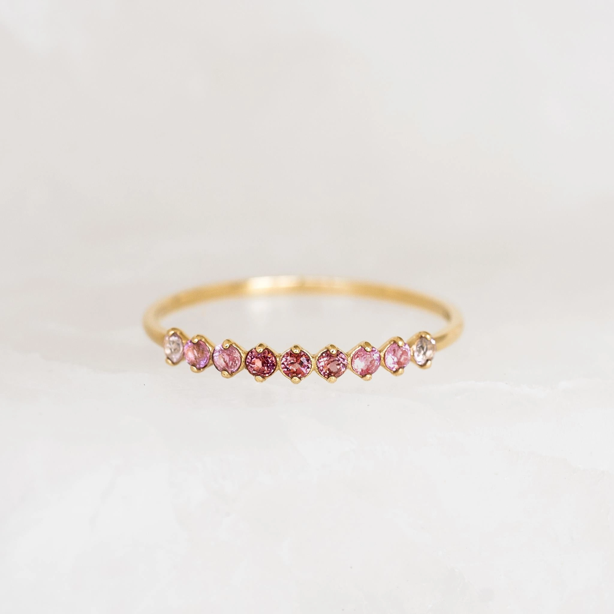 July Birthstone Ring 14k Gold - Ombre Tourmaline Distinct Feature Linear Form