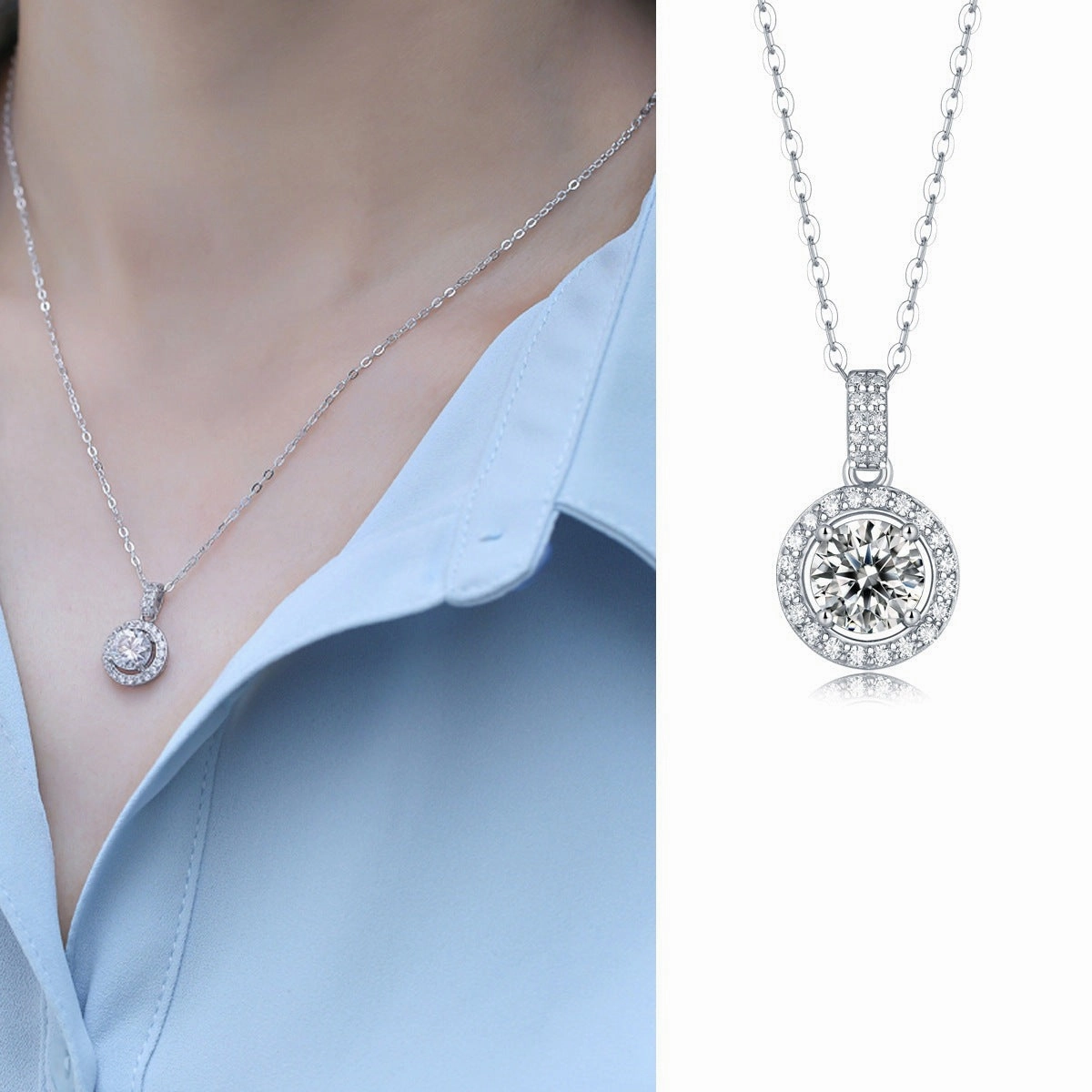 Round Pendant Necklace | S925 | Moissanite Trendy Layers