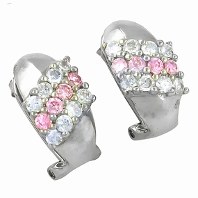 Handmade Pink Cubic Zirconia Gemstone Silver Earrings Refined Selection Avant-Garde Adornment