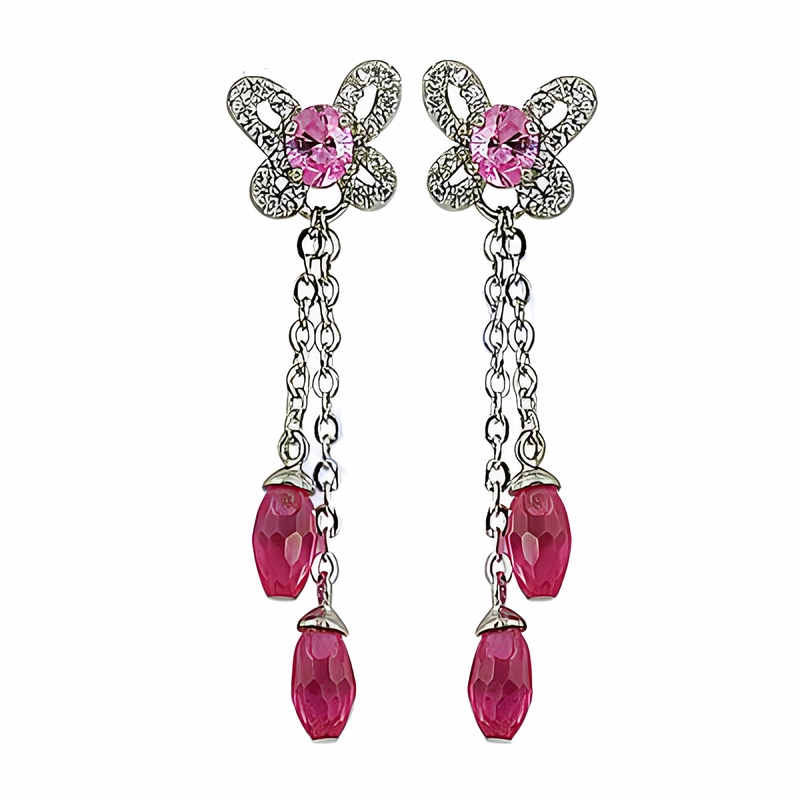 Glittery Item Iridescent Ornament Feminine Unique Style Cubic Zirconia Pink Red Gemstone Silver Earrings - Elegant Jewelry for Women