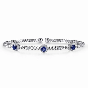 14K White Gold Bujukan Bead Cuff Bracelet with Sapphire and Diamond Halo Stations Joyful Blends
