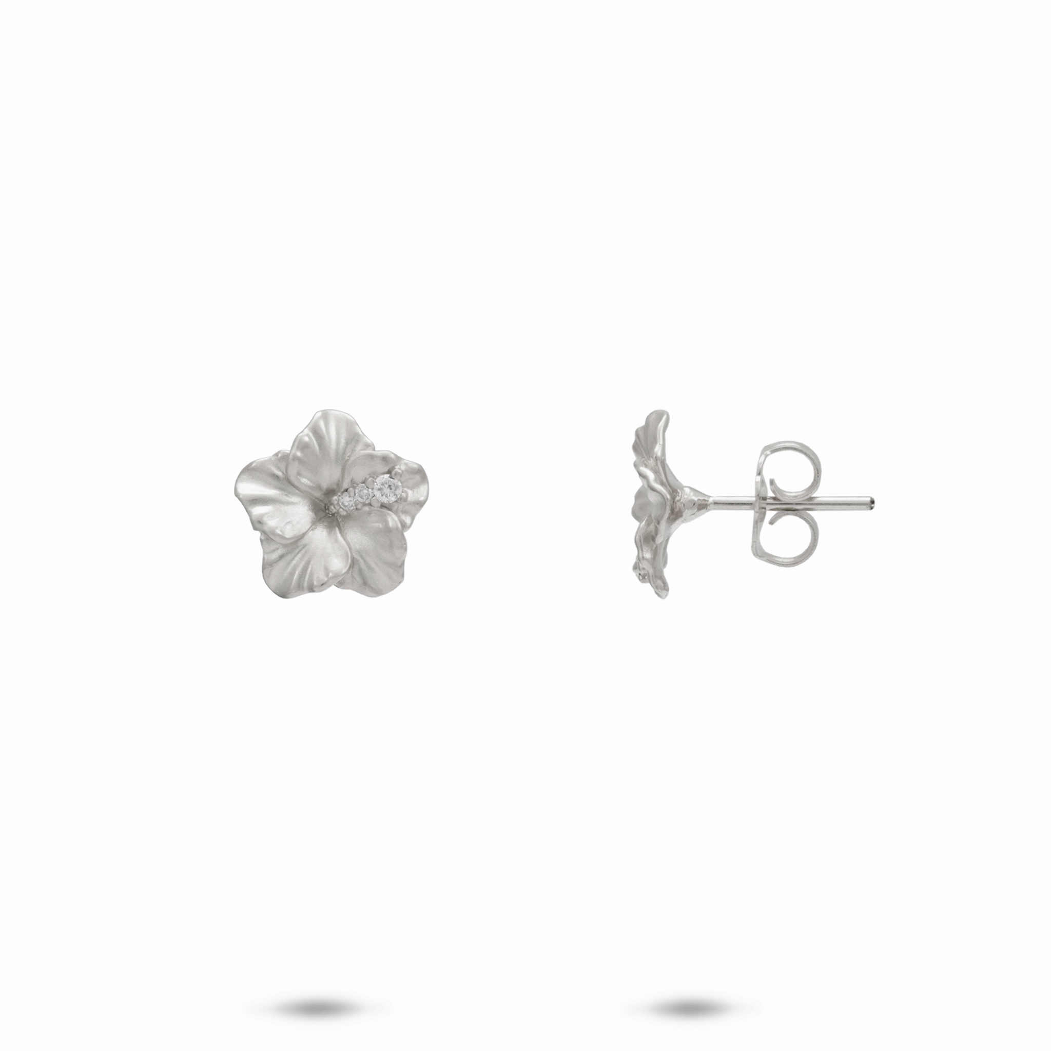 Adorable Adornment Hawaiian Gardens Hibiscus Earrings in White Gold with Diamonds - 9.5mm