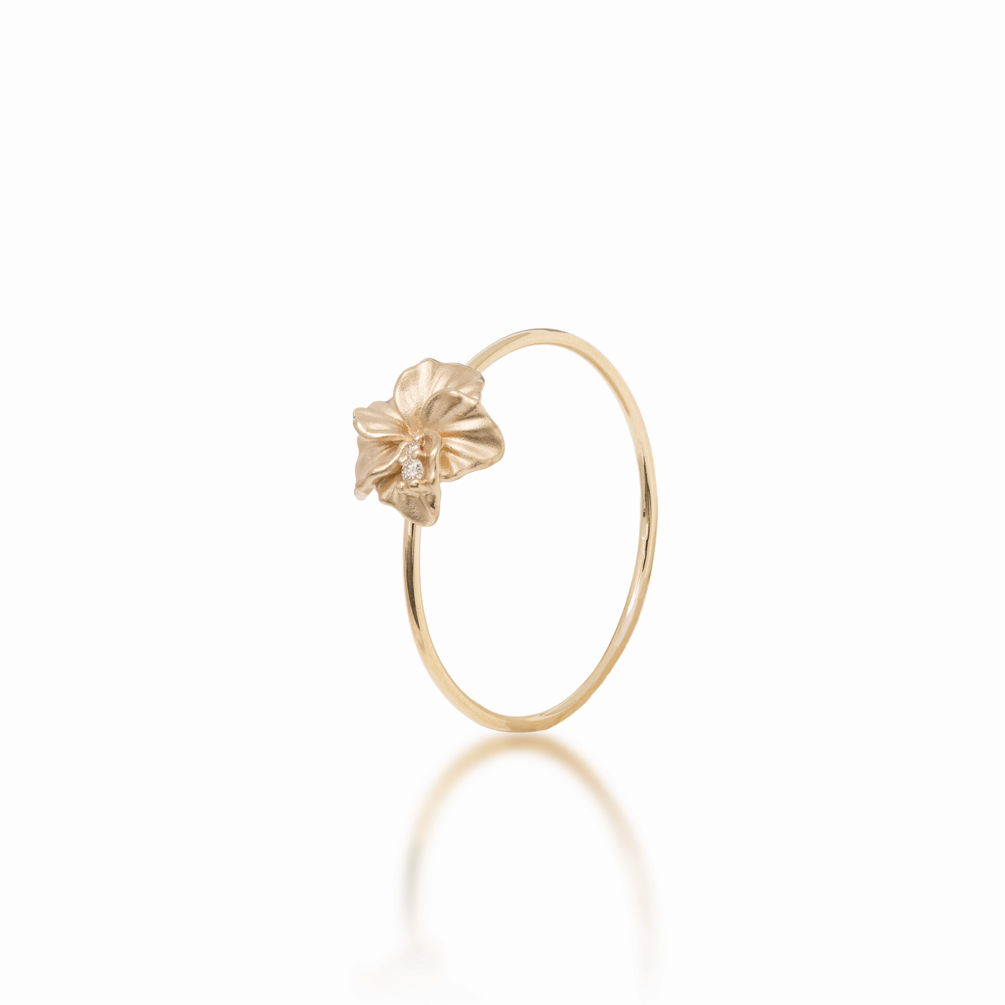 Fashionable Item Low-Cost Decoration Hawaiian Gardens Hibiscus Ring in Gold with Diamonds - 8mm