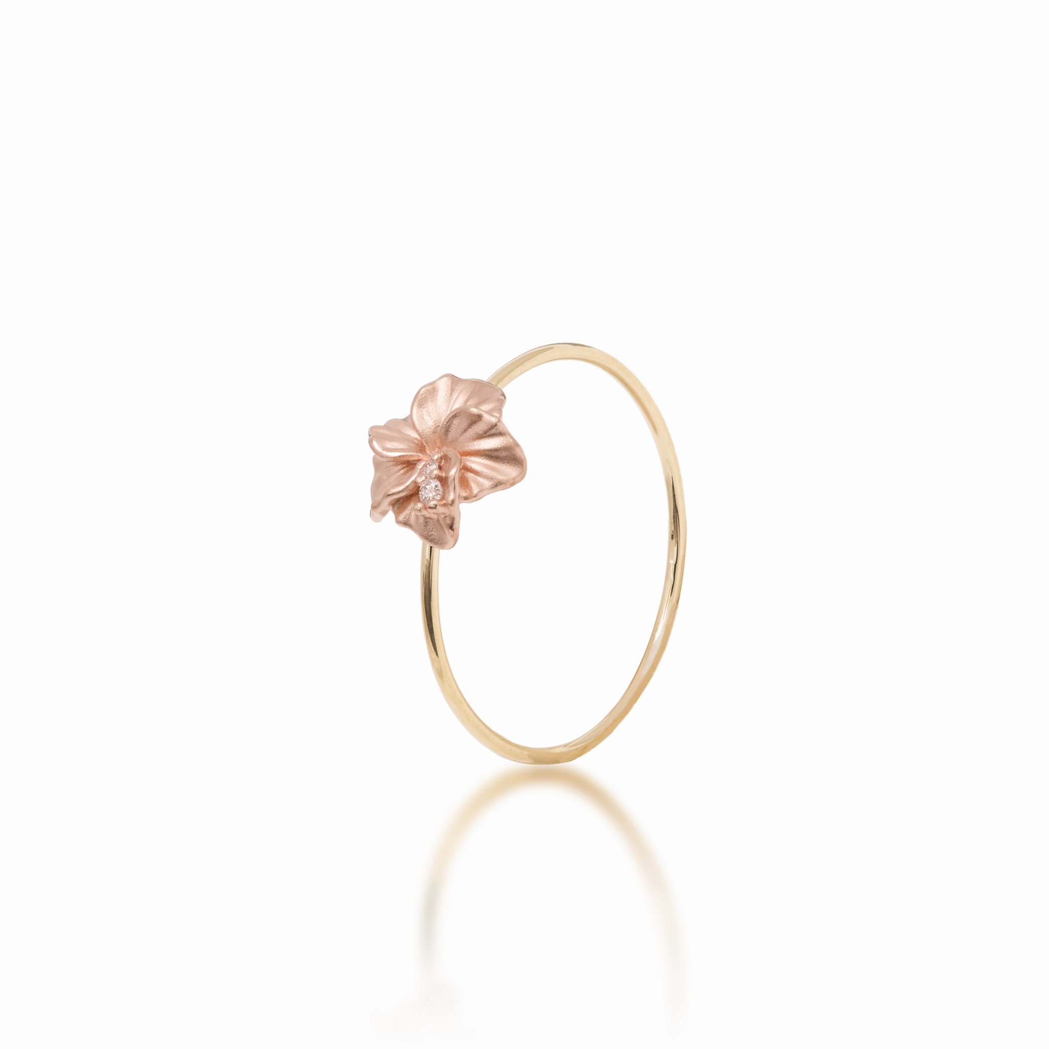 Prize Piece Crisp Accent Hawaiian Gardens Hibiscus Ring in Two Tone Gold with Diamonds - 8mm