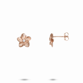Hawaiian Heirloom Plumeria Earrings in Rose Gold with Diamonds - 9mm Adorable Piece