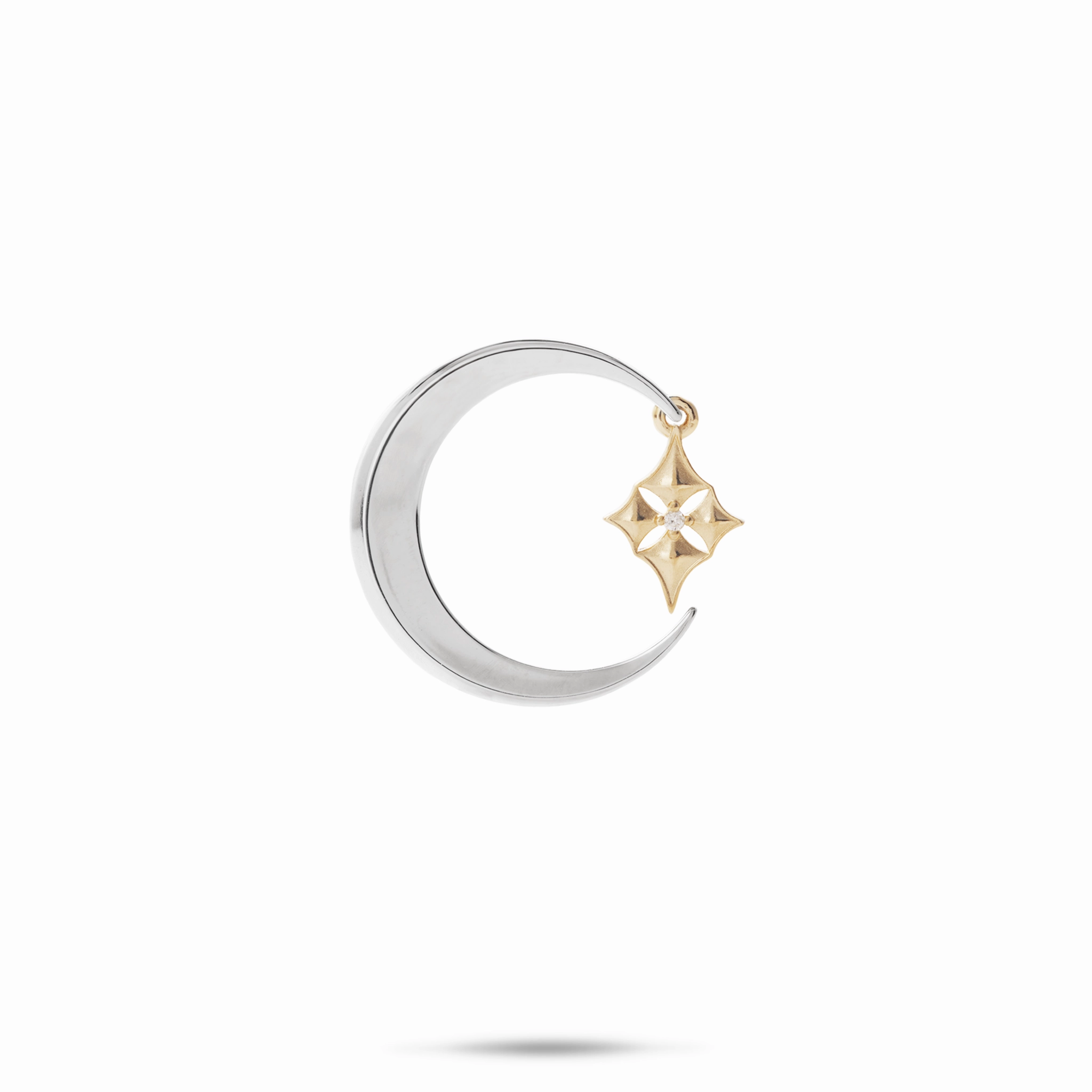 Graceful Fashion Timeless Sparkle Hawaiian Quilted Star and Moon Pendant in Two Tone Gold with Diamond - 18mm