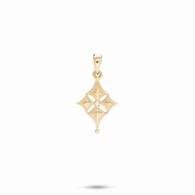 Intricate Work Smart Finish Hawaiian Quilted Star Pendant in Gold with Diamond - 15mm