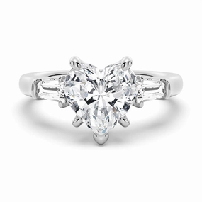 Heart Shaped Moissanite Engagement Ring with Tapered Baguette Side Stones Timeless Craftwork
