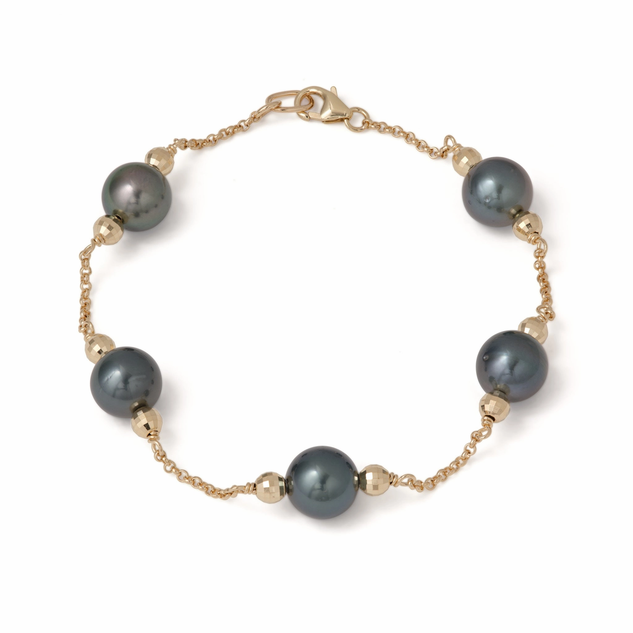7.5-8" Tahitian Black Pearl Bracelet in Gold - 9-10mm Connecting Element Lucky Charms
