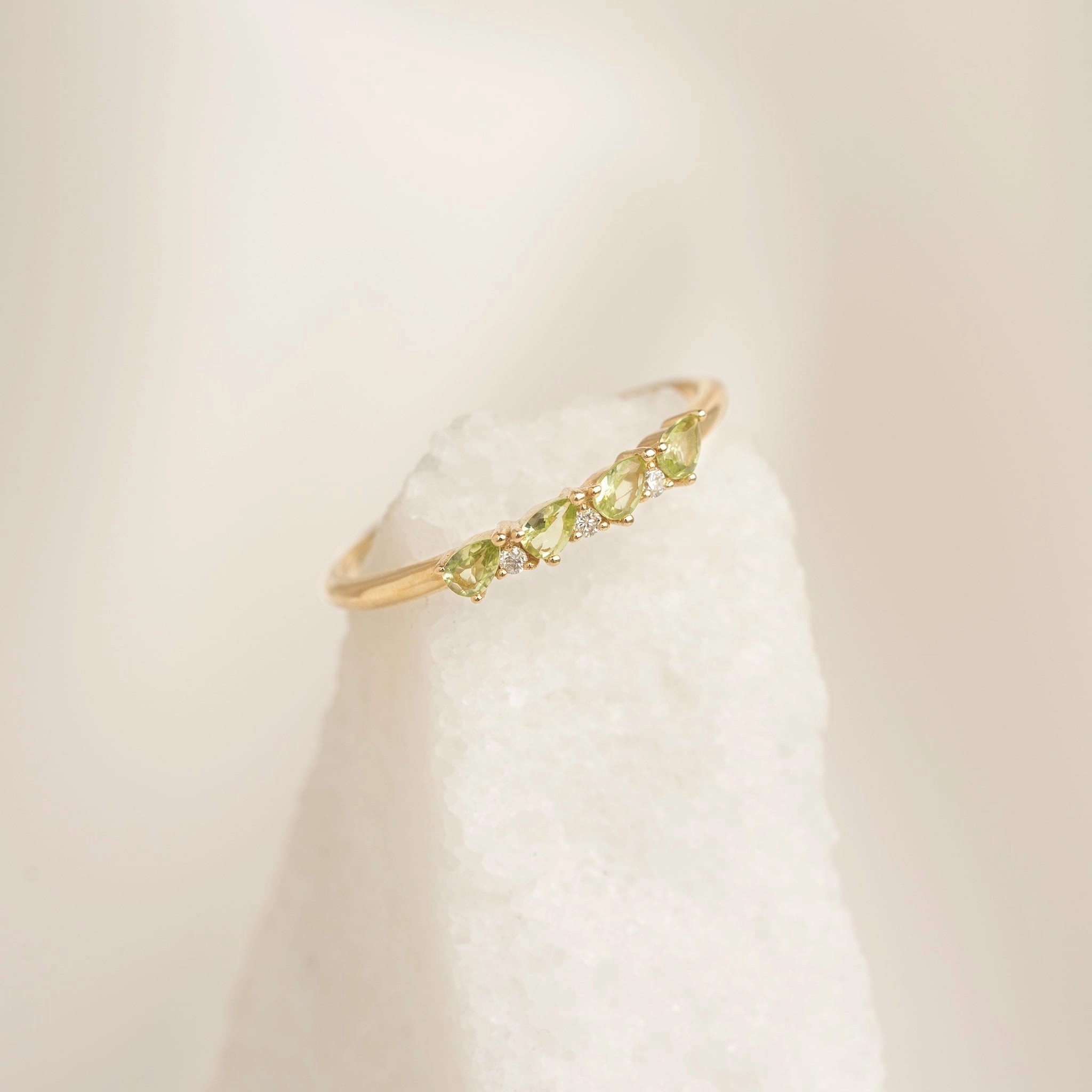 Customizable Look Timeless Simplicity August Birthstone Pear Ring 14k Gold - Olivine and Diamond