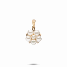 Signature Charm Tiny Bubbles Freshwater White Pearl Pendant in Gold with Diamonds