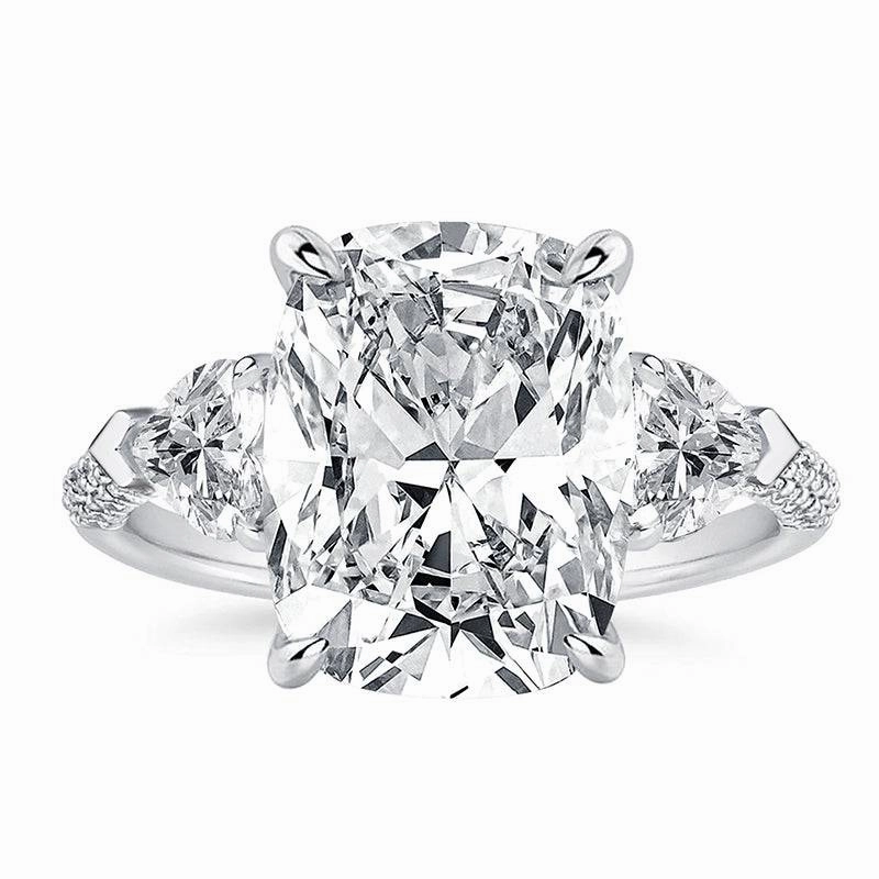 Louily Gorgeous Cushion Cut Three Stone Engagement Ring In Sterling Silver Crisp Finish Classic Attire