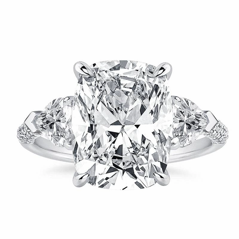 Louily Gorgeous Cushion Cut Three Stone Engagement Ring In Sterling Silver Lustrous Glow