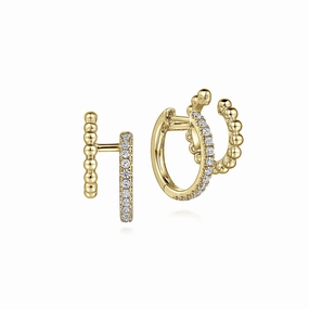 14K Yellow Gold Diamond Huggie And Bujukan Cuff Earrings Stylish Adornment Seasonal accessory
