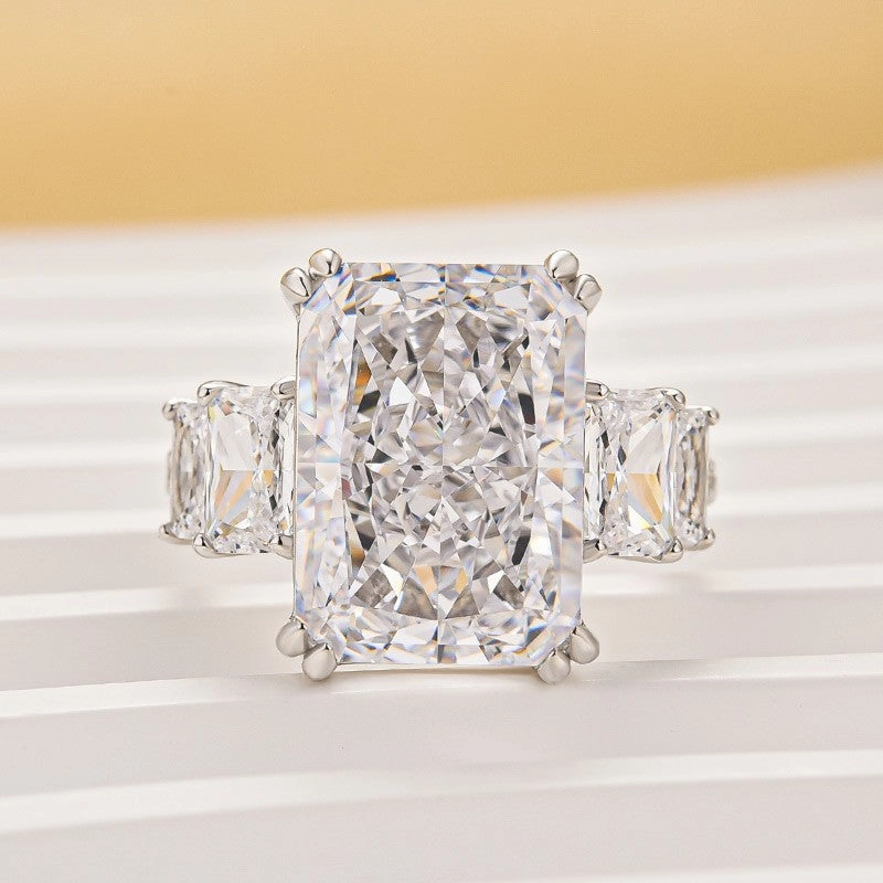 10.0Ct Radiant Cut Three Stone Luxe Engagement Ring In Sterling Silver Pretty Pair Night Glam
