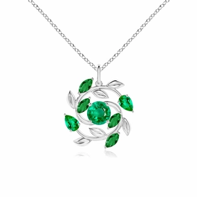 Round and Marquise Emerald Olive Branch Statement Necklace Pendant Multi Purpose Vintage Mood