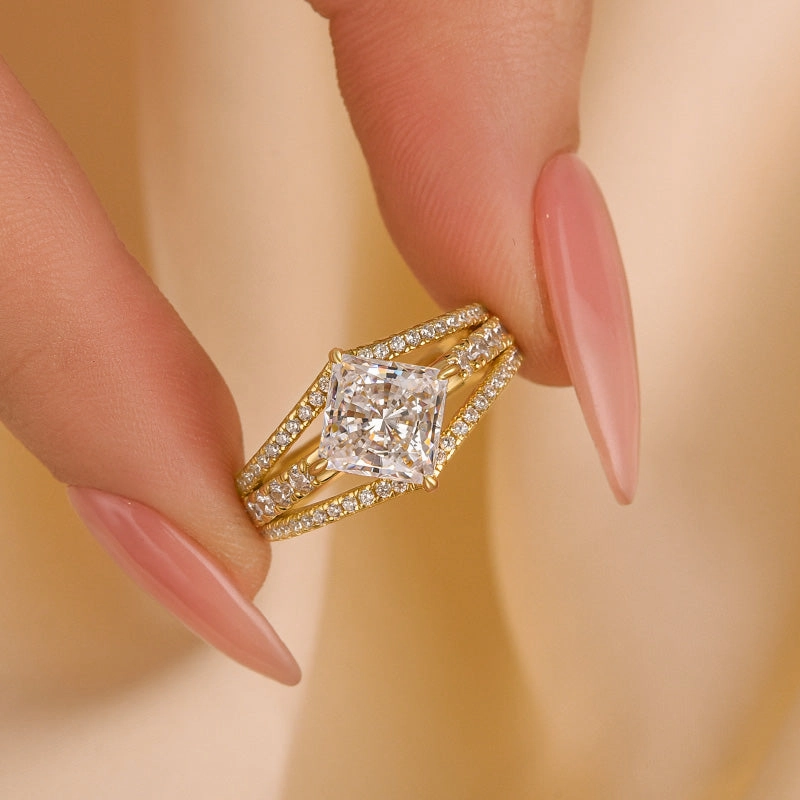 Louily Special Square Princess Cut Engagement Ring In Sterling Silver Impeccable Form Delicate Detail