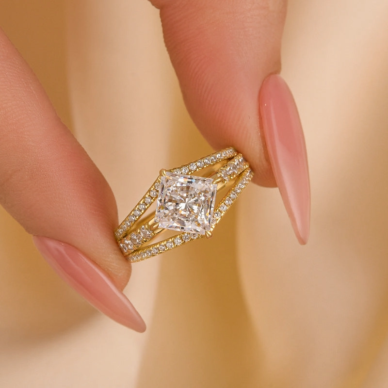 Louily Special Square Princess Cut Engagement Ring In Sterling Silver Luxury Night Vibrant Jewelry Design