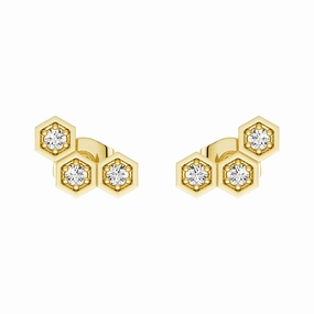 Subtle Detail Honeycomb Hexagon Cluster Stud Earrings with Lab Grown Diamonds