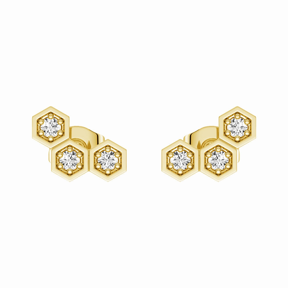Subtle Detail Honeycomb Hexagon Cluster Stud Earrings with Lab Grown Diamonds