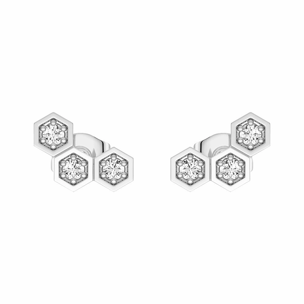 Honeycomb Hexagon Cluster Stud Earrings with Lab Grown Diamonds Graceful Highlight Delicate Pop