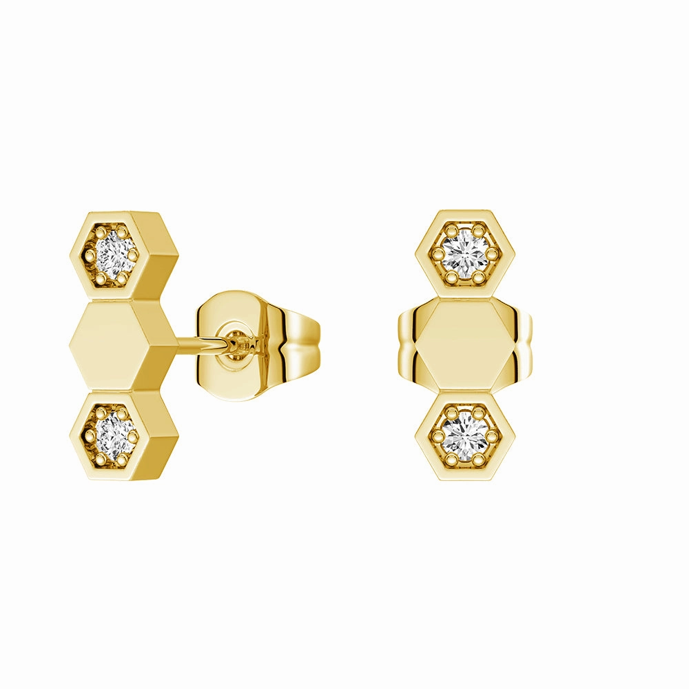 Gift Season Honeycomb Hexagon Stud Earrings with Lab Grown Diamonds