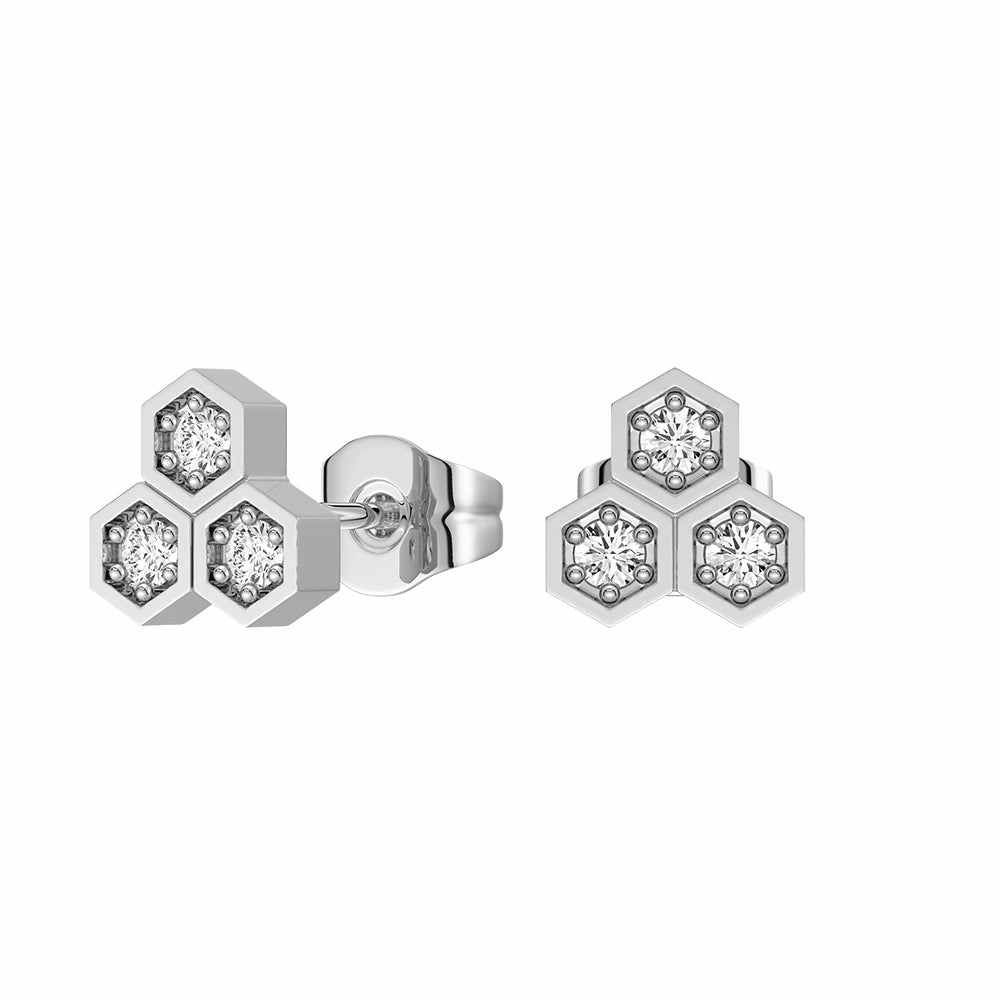 Honeycomb Trio Hexagon Stud Earrings with Lab Grown Diamonds Elegant flair Iconic look