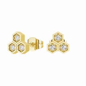 Honeycomb Trio Hexagon Stud Earrings with Lab Grown Diamonds Handmade Beauty Luxury Ready