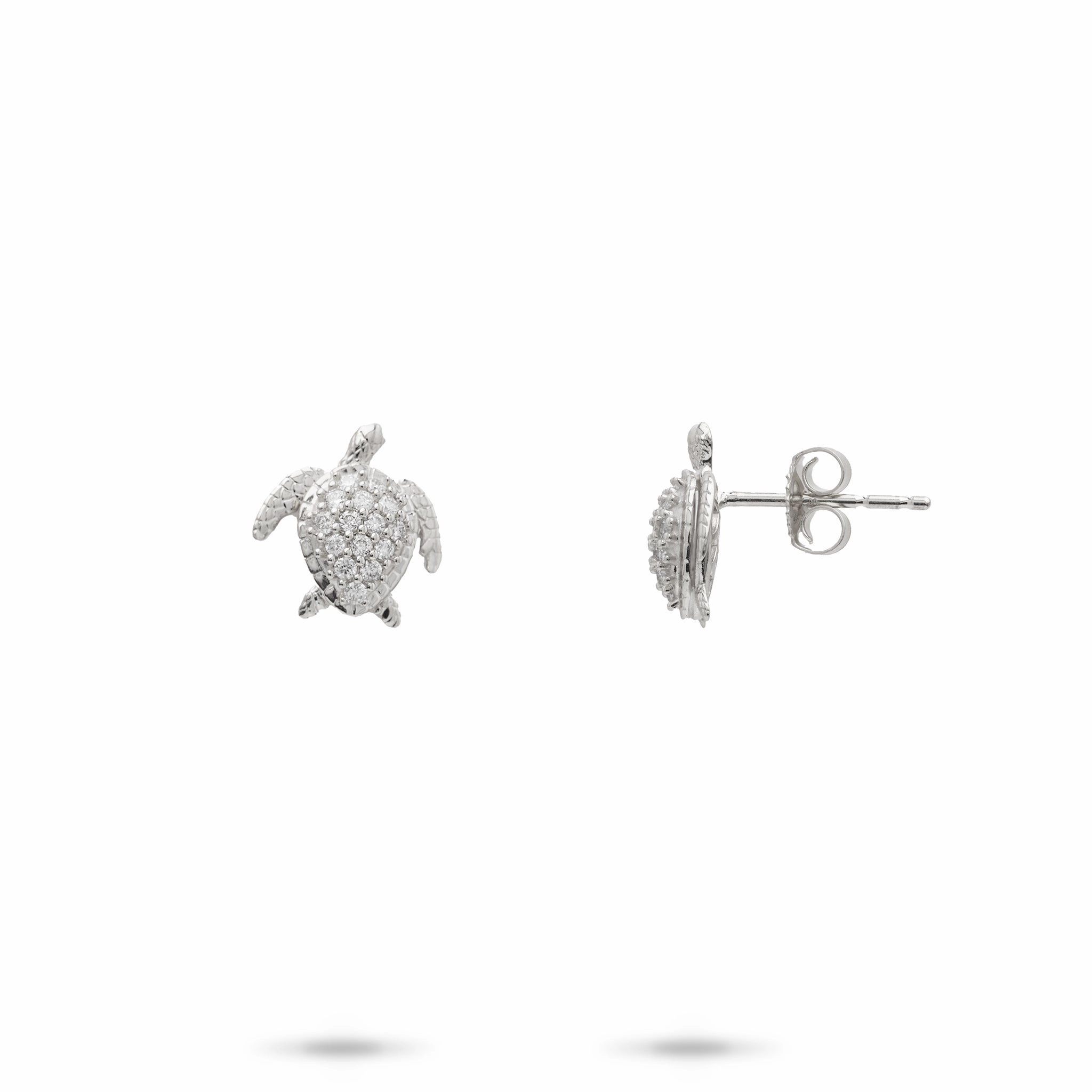 Honu Earrings in White Gold with Diamonds - 10mm Luxurious Embellishment