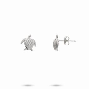 Premium Sparkle Soft Shadow Honu Earrings in White Gold with Diamonds - 10mm