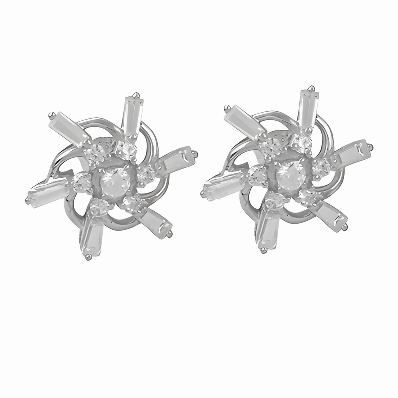 Hot Sale Cubic Zirconia Gemstone Silver Earrings | Fashionable CZ Earrings Sparkling Element