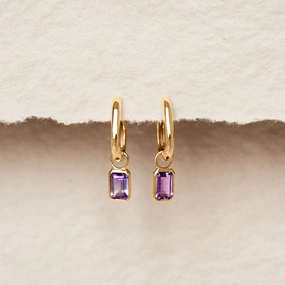 Radiant Must-Have Huggie Earrings with Baguette Charms Amethyst - Amelia