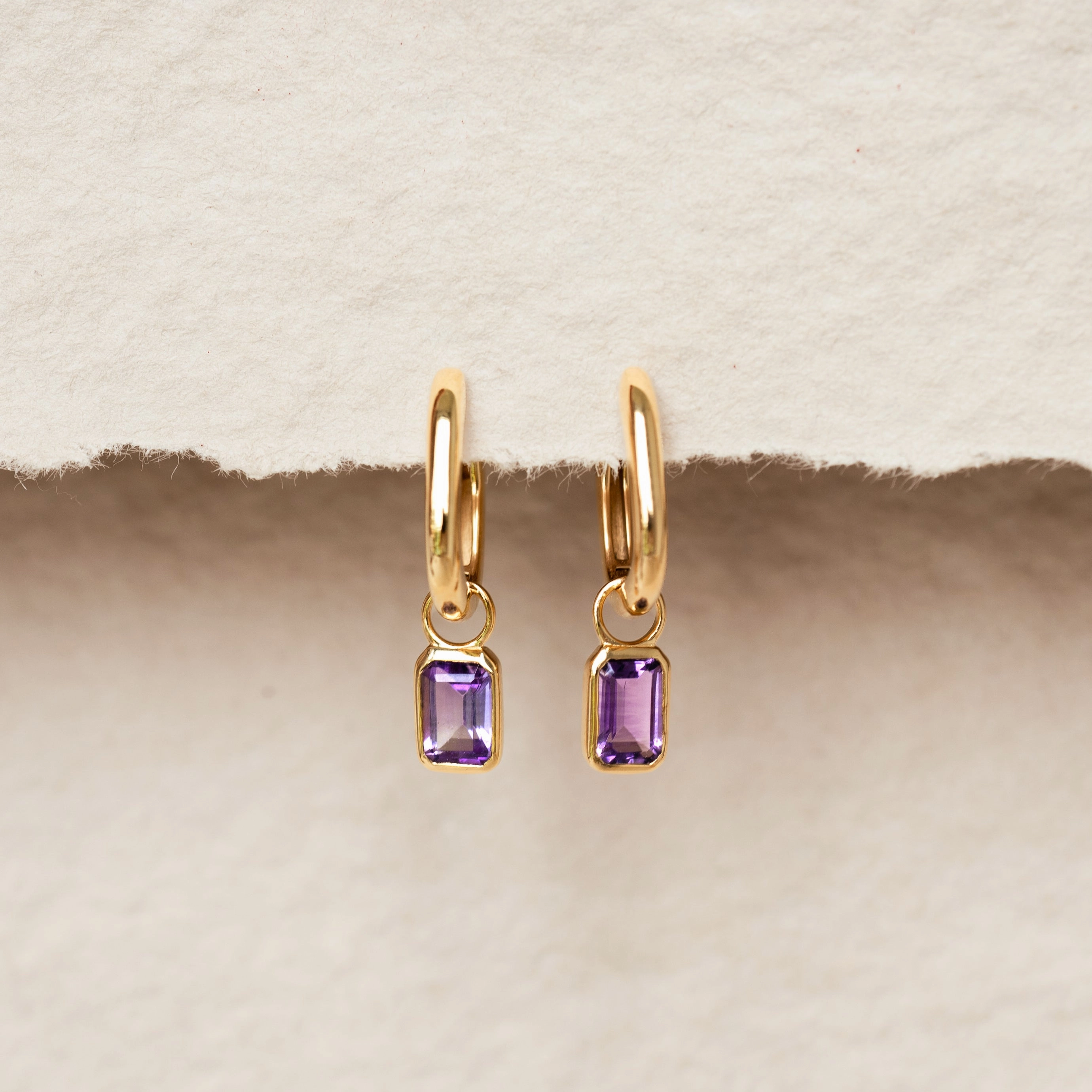 Radiant Must-Have Huggie Earrings with Baguette Charms Amethyst - Amelia