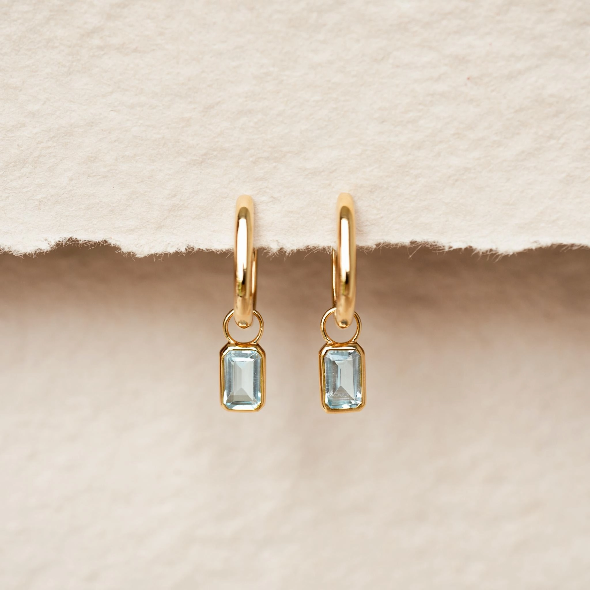 Huggie Earrings with Baguette Charms Sky Blue Topaz - Amelia fashion lover
