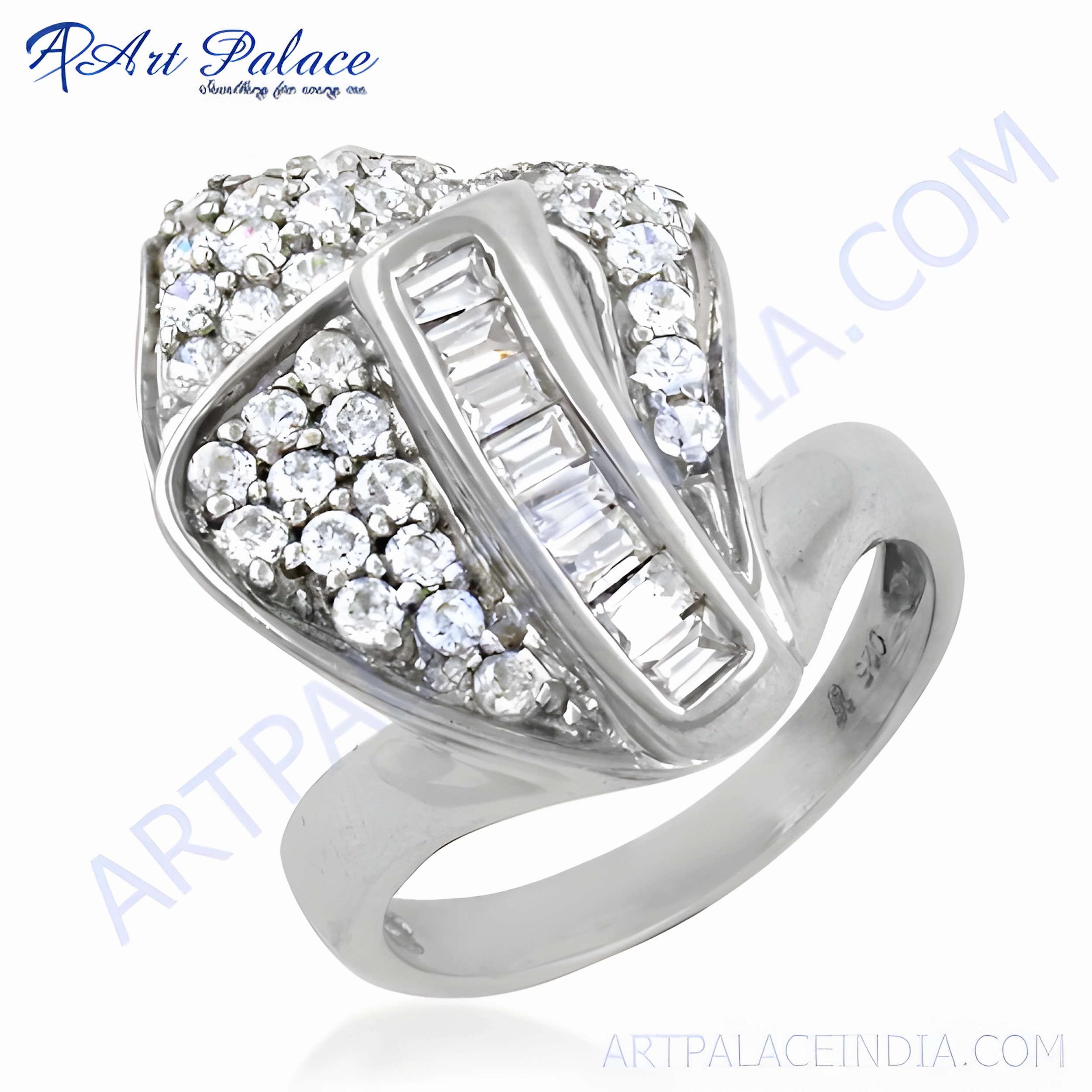Classic Accent Graceful Design Elegant Designer Cubic Zirconia Gemstone Silver Ring - Shop Now