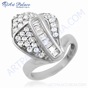 Classic Accent Graceful Design Elegant Designer Cubic Zirconia Gemstone Silver Ring - Shop Now
