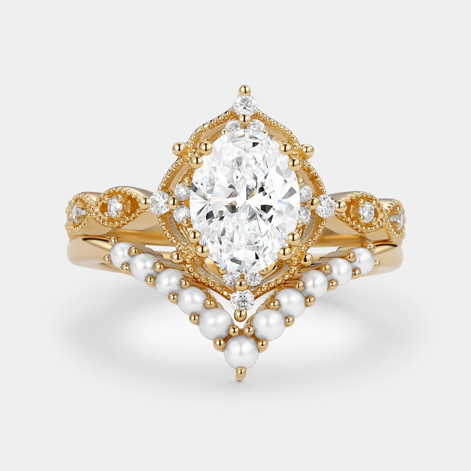 Oval Lab Grown Diamond Signature Vintage Ring Set 2pcs - Slate Stylish Accessory Gloss Appeal