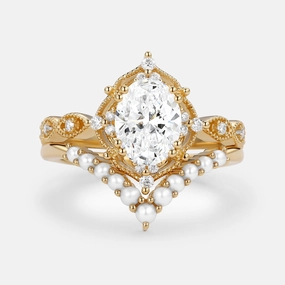 Fashion Glow Oval Lab Grown Diamond Signature Vintage Ring Set 2pcs - Slate