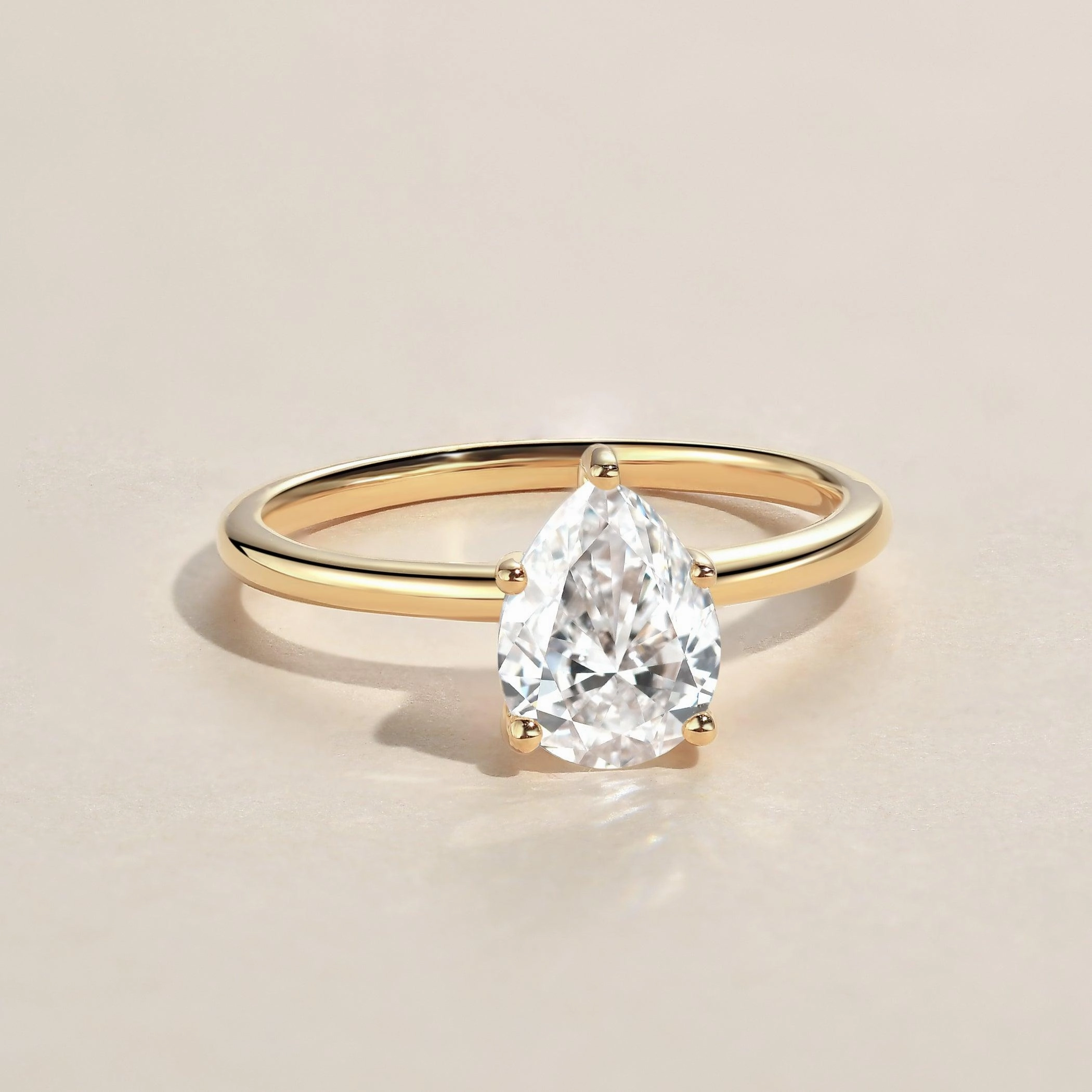 1.0ct Pear Shaped Moissanite Classic Solitaire Ring Artful Detail