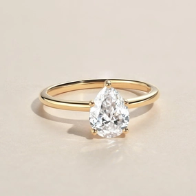 1.0ct Pear Shaped Moissanite Classic Solitaire Ring Artful Detail