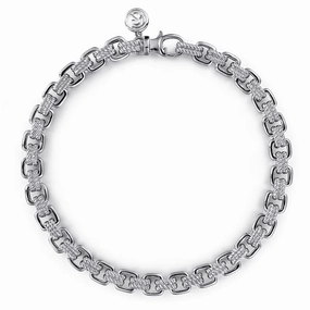 925 Sterling Silver Chain Bracelet Avant-Garde Detail Center Of Attention
