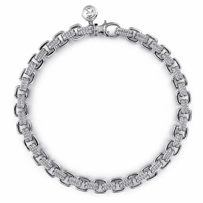 925 Sterling Silver Chain Bracelet Avant-Garde Detail Center Of Attention